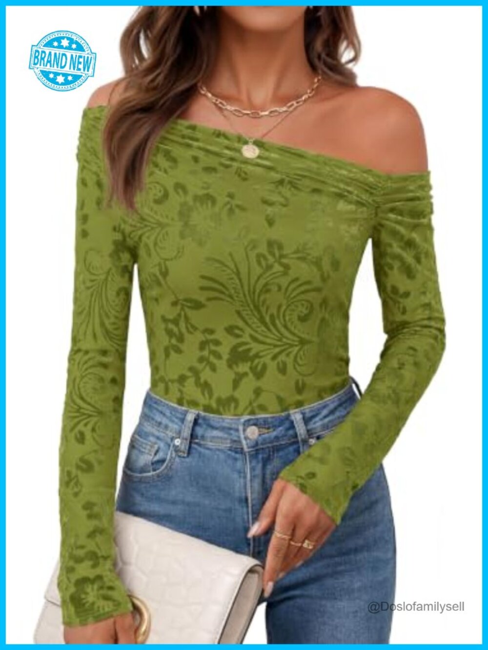 Off Shoulder Floral Mesh Blouse Long Sleeve Slim Fit Top